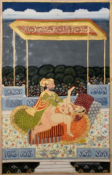 königlicher Mann und Frau  die Liebe unter einem Baldachin in einem Palace Terrasse sexy Ölgemälde